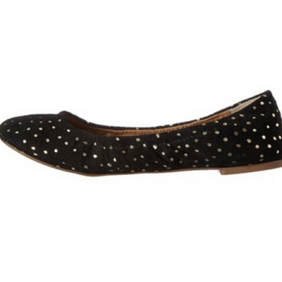 Lucky Emmie Black Suede Gold Dot Ballet flat